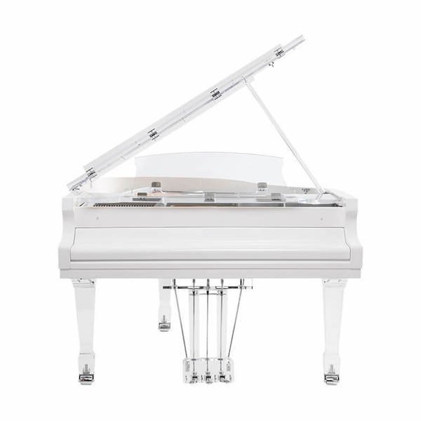 New Aire™ acrylic baby grand with brass trim