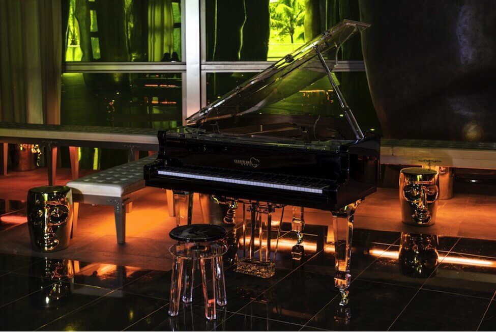 Aire™ semi-transparent baby grand piano at Brickell