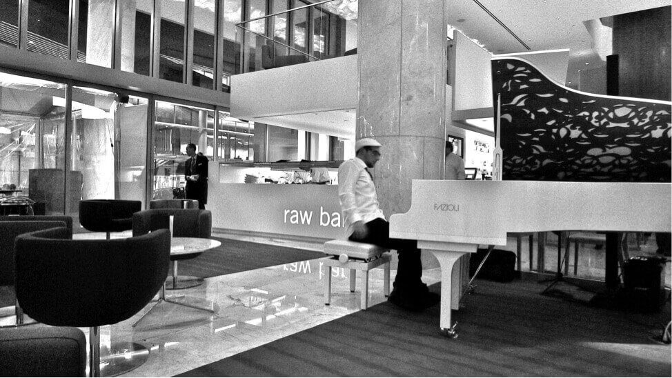 Fazioli piano in a lobby