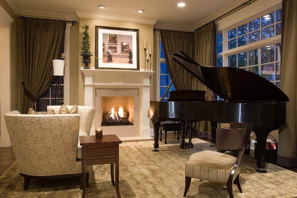 red brown piano living room